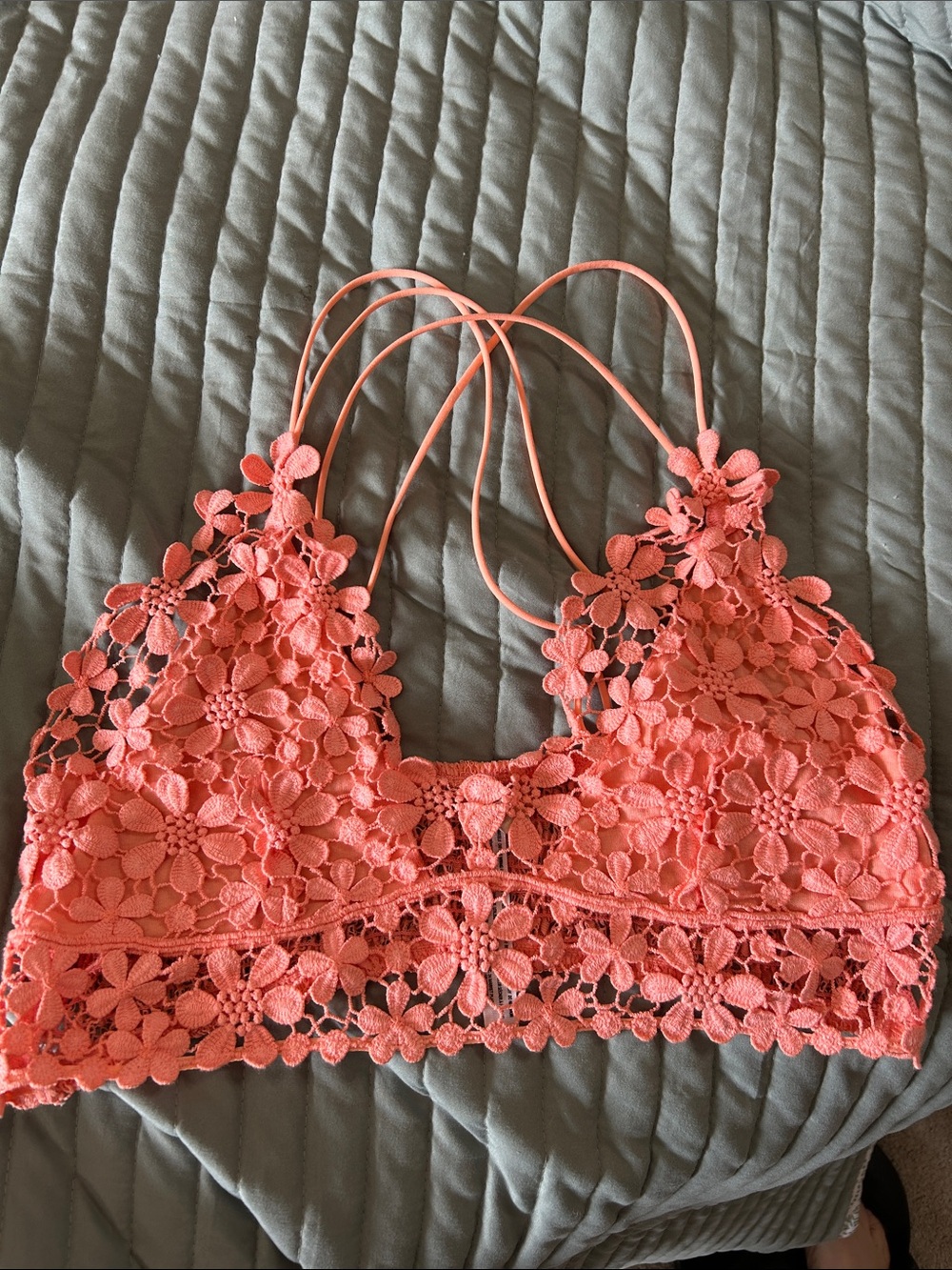 FP Intimately Crochet Floral Bralette in Coral Pink